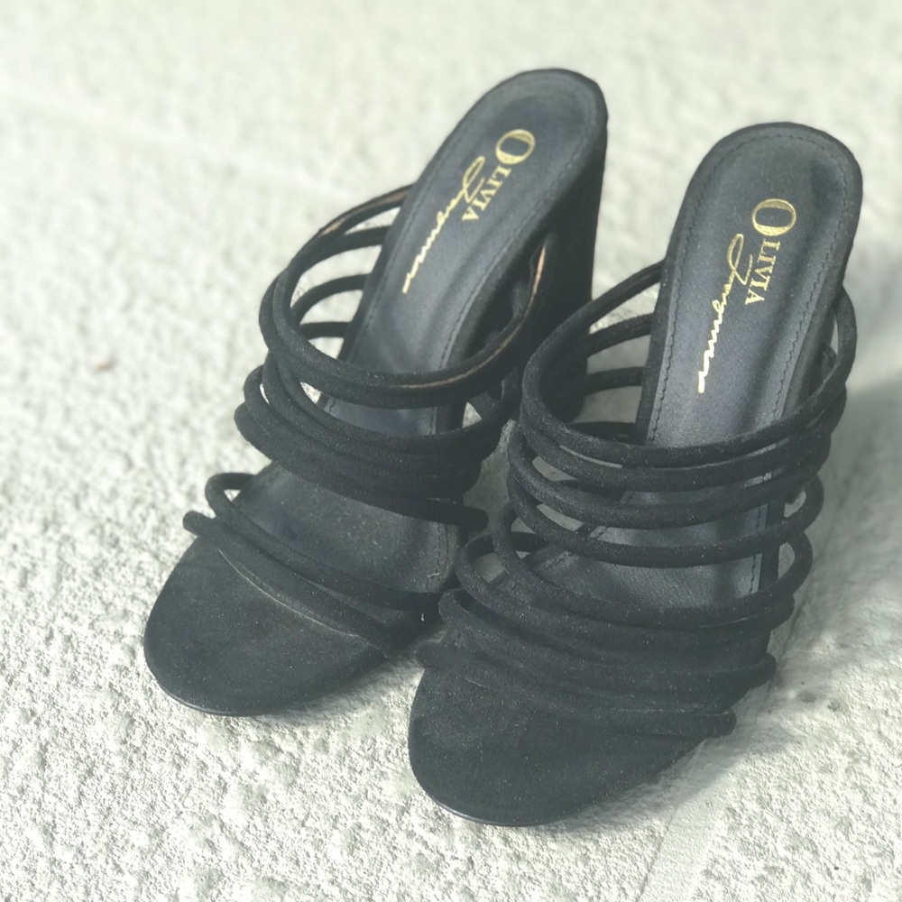 Strappy black heels gently used